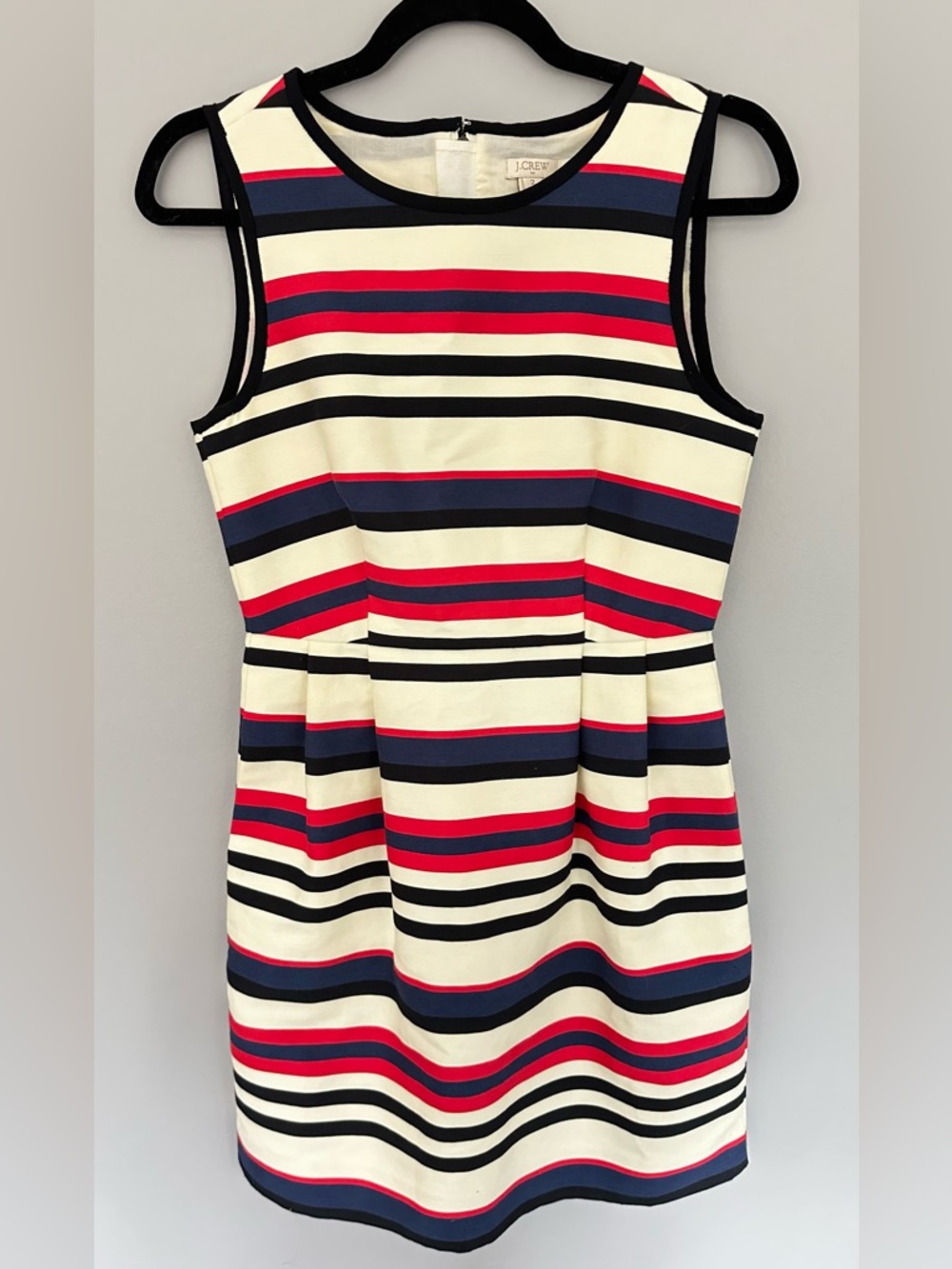 J.Crew Striped Sleeveless Dress Size 2 Red Navy Patriotic Cotton Knit Pockets